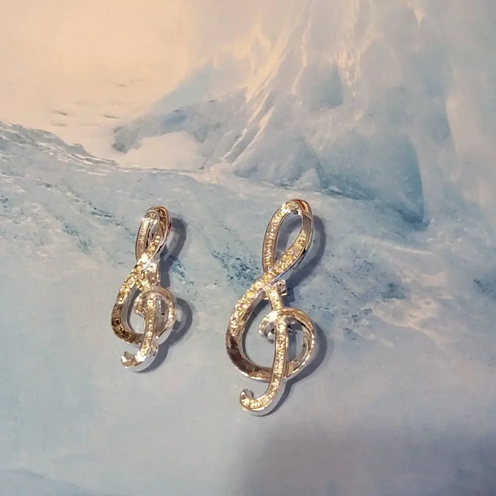 2 Vintage Brooch Pin Rhinestone Musical Notes 1 7/8